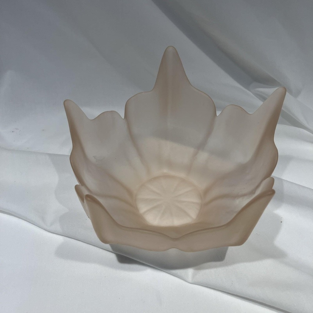 Vtg Viking Glass Stockholm Lotus Bowl Pink Satin 5 Petal MCM Candy Dish